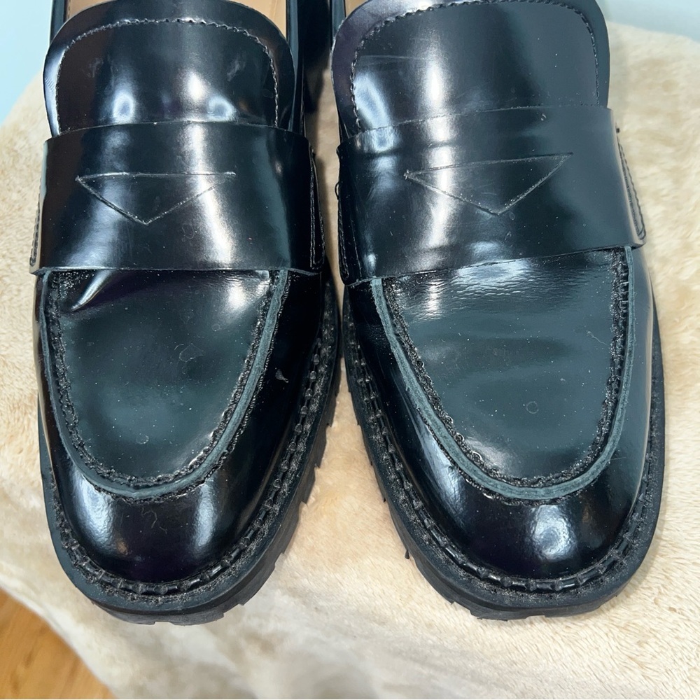 & Other Stories Black Patent Leather Chunky Lug Sole Penny Loafers Size 9 - Picture 7 of 9
